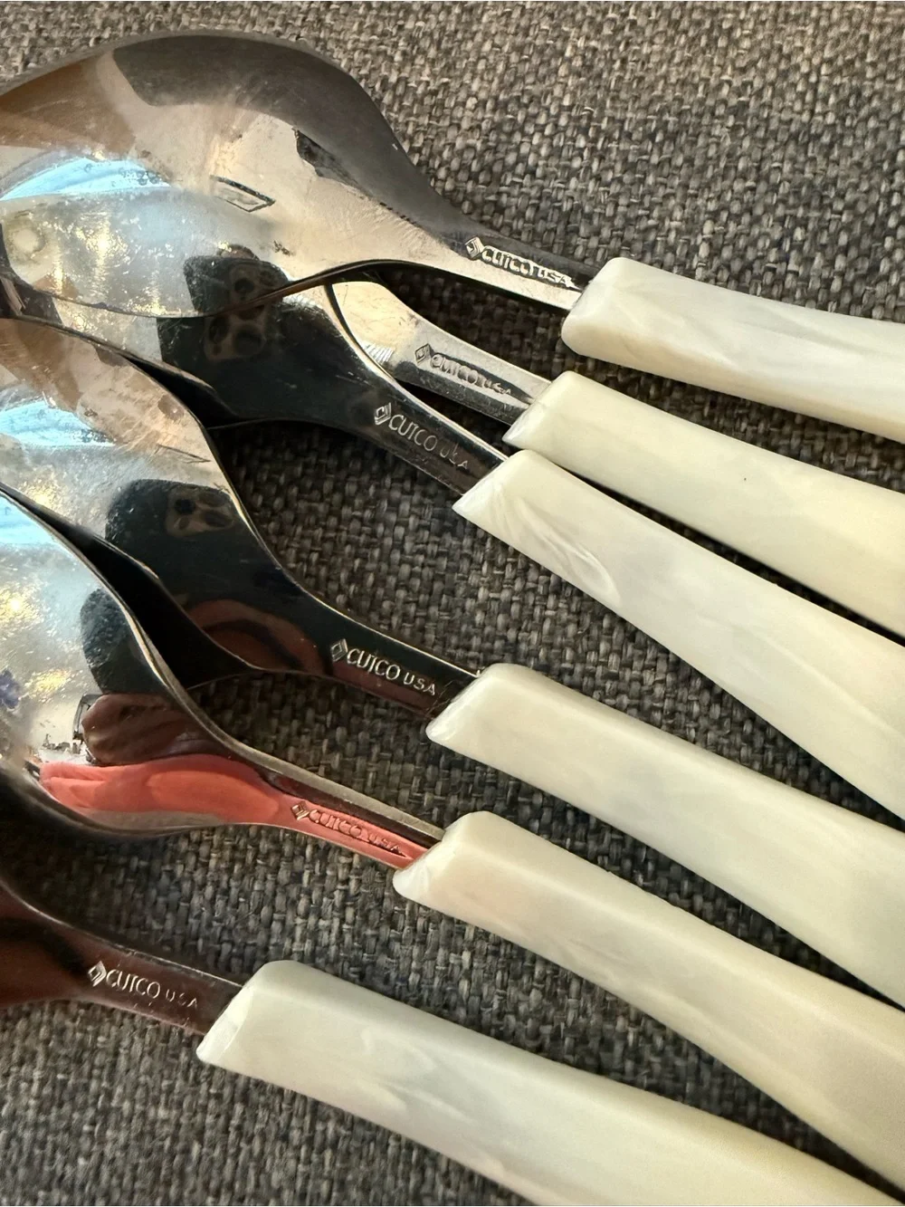 Cutco White Pearl Handle 7.25” Dinner Teaspoons Set of 6 Discontinued Flatware